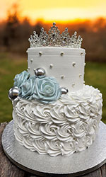 White with Aqua flower and Princess Crown Cake